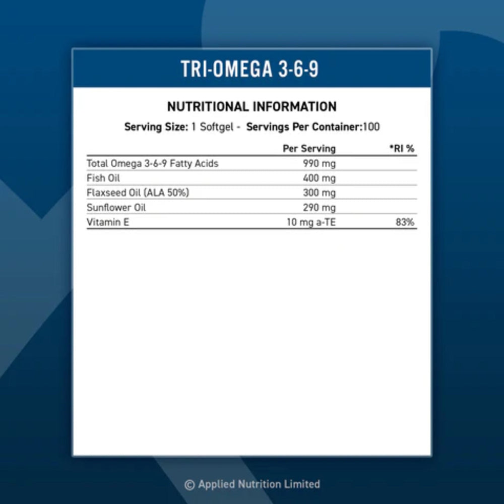 Acizi Grasi, Applied Nutrition, Tri-Omega 3-6-9, 100 Capsule