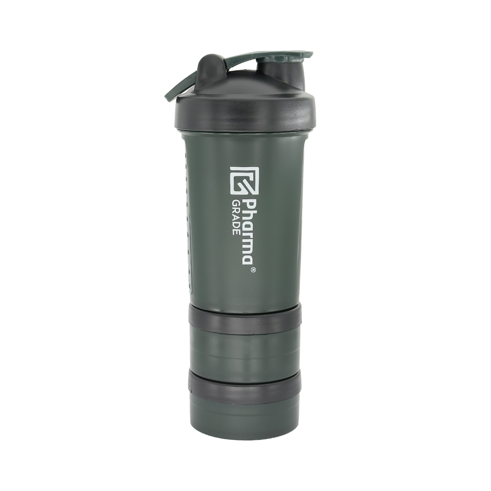 Pharma Grade Triple Pro Shaker 450ml verde military cu 2 capsule detasabile vedere frontala