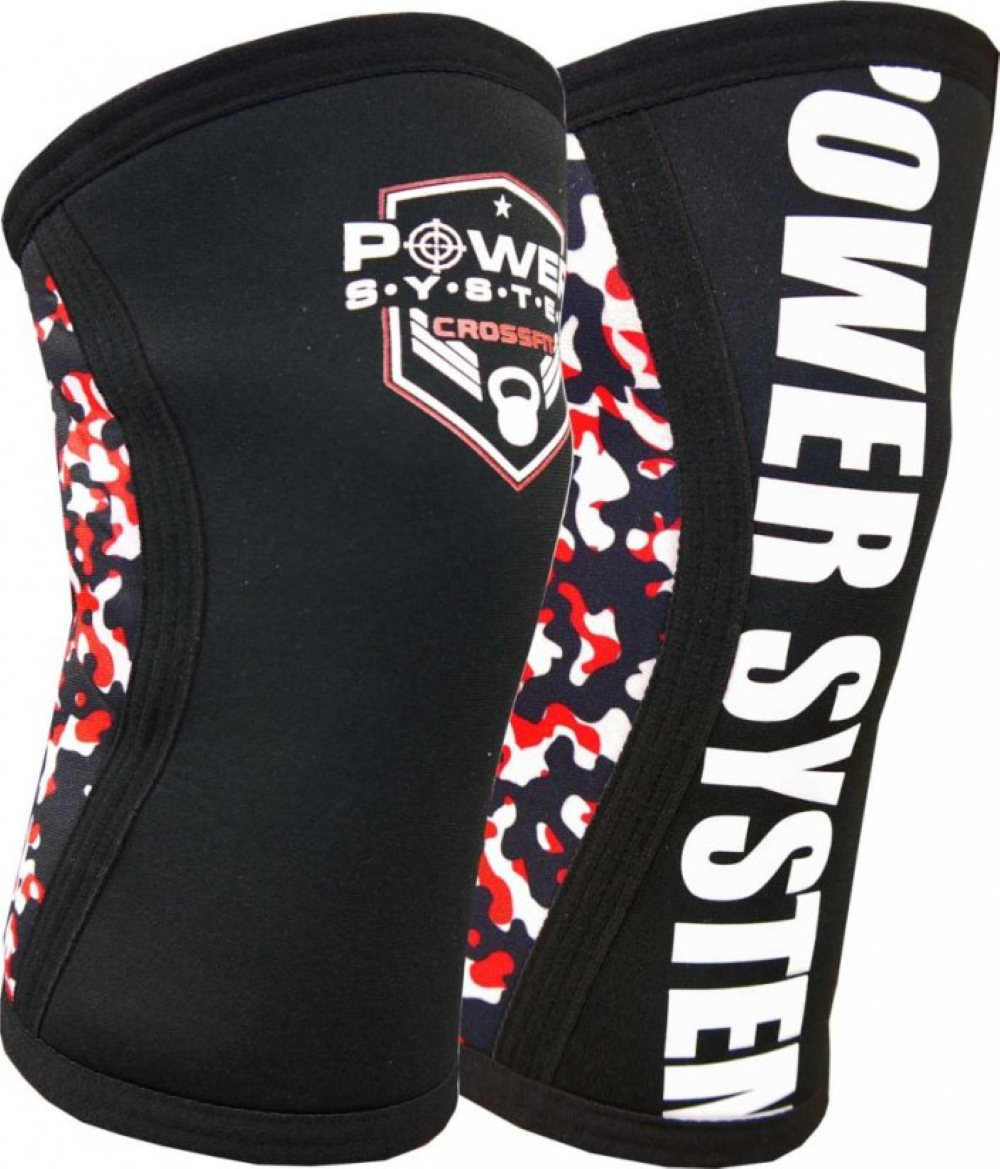 Fase pentru Genunchi, Power System, Neoprene Knee Sleeves, Camo Red / Black